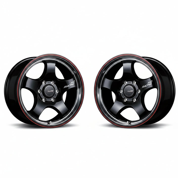 Rays | MID RACING R05HC Black Rim Vertical Polish/Red Line | 5X139.7 | 16X5.5 +20 (Pair)