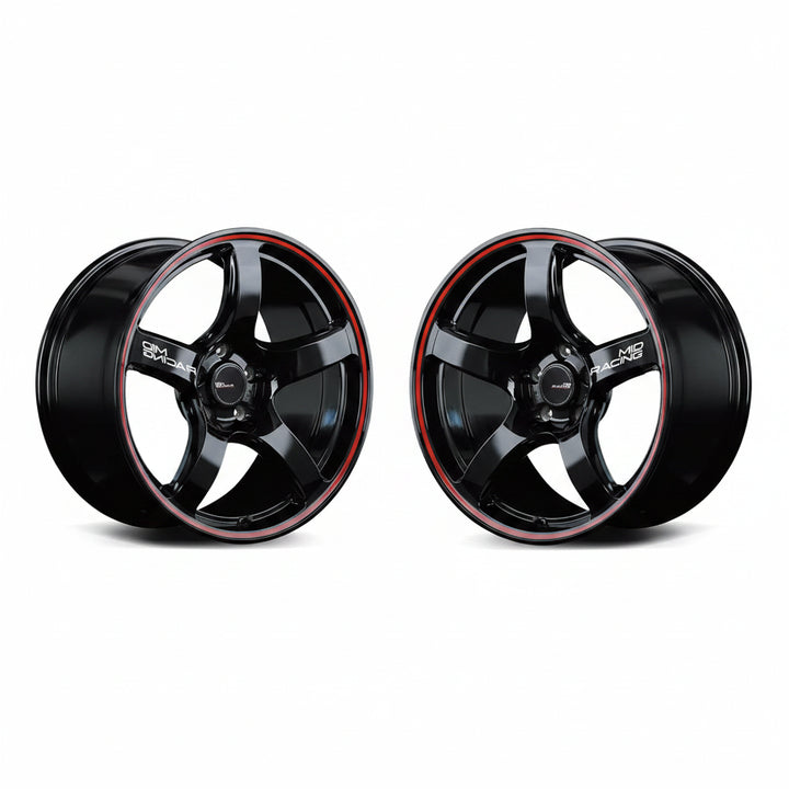 Rays | MID RACING R50 Black / Rim Red Line | 5X100 | 18X8.0 +45 (Pair)