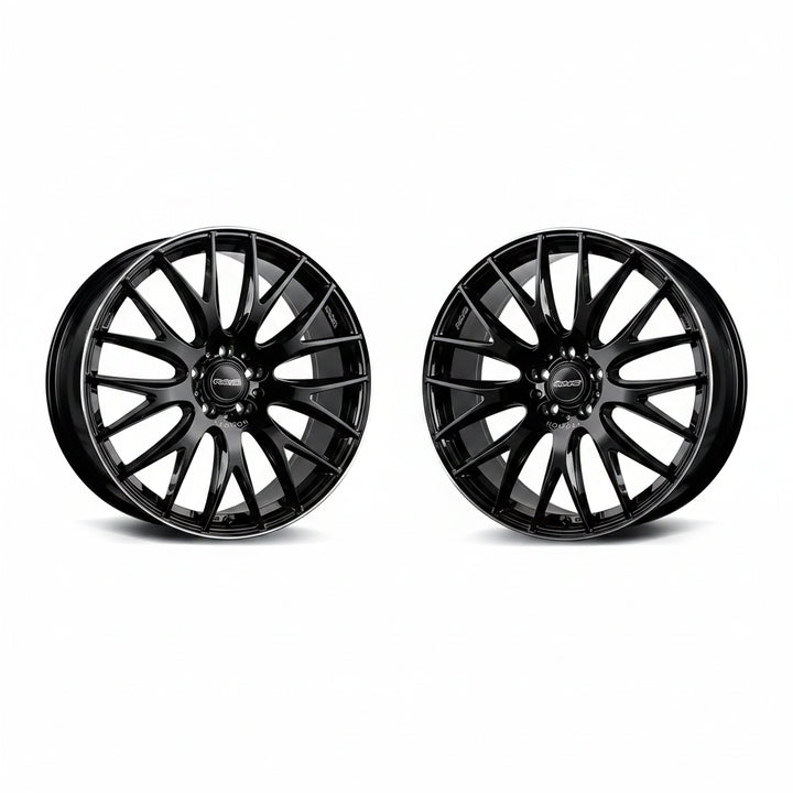 Rays | HOMURA 2X9Plus Glossy Black/Rim Edge DMC | 5X120 | 18X8.0 +45 (Pair)